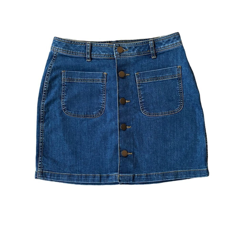 a.n.a women's 28 (6) blue denim midi button up casual jean skirt